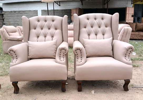 Set of 2 Armchairs with Cushions and Wooden Legs image 6