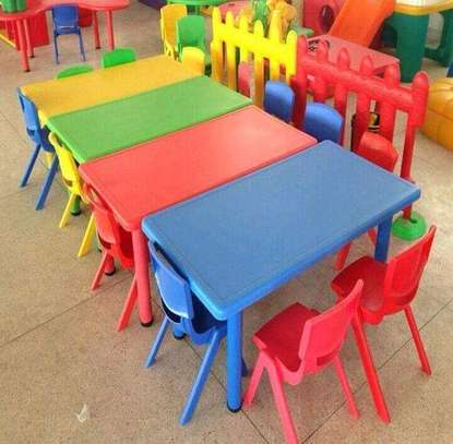 Colorful Kids Table Set Hexagonal 6 Chairs Foldable image 5