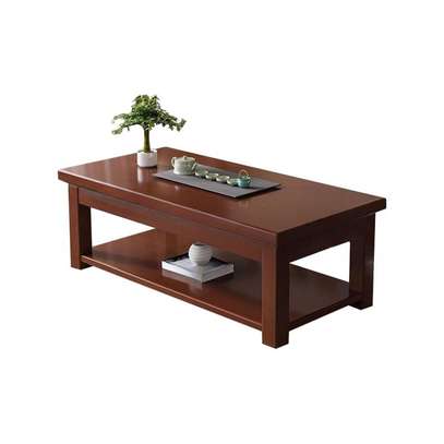 Coffee Table; Rectangle Wooden Red Coffee Table image 2