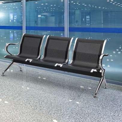 Reception Bench: 3-Link Metallic Office Waiting Bench image 2