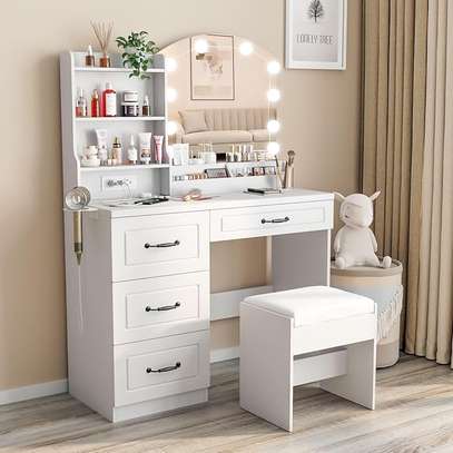 Modern Makeup Vanity Desk with Light and Stool image 2