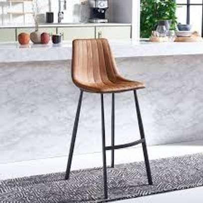 Brown Leather Non-Adjustable Counter Bar Stool image 5