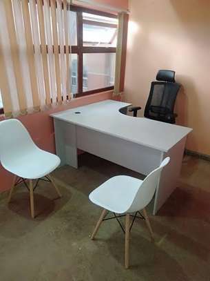 Modern L-Shaped Ergonomic Office Desk White Black Trim image 4