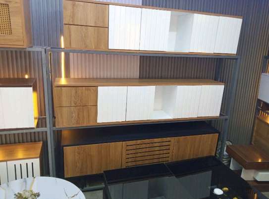 Modern Wood TV Stand Black Doors with Storage image 3