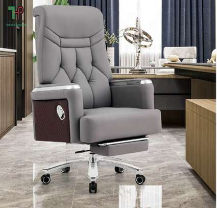 Office Chair; Soft Gray Leather Touch Boss Chair image 5