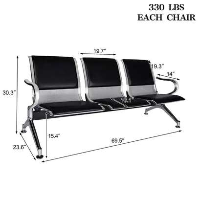3 Person Leather Reception Office Bench image 13