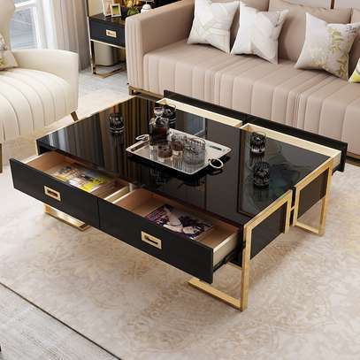 Modern Coffee & TV Table Set White Gold Frame image 9