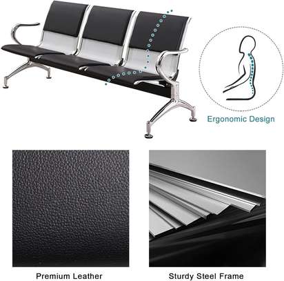 Durable 3-Seat Black Metal Bench with Padded Seats image 5