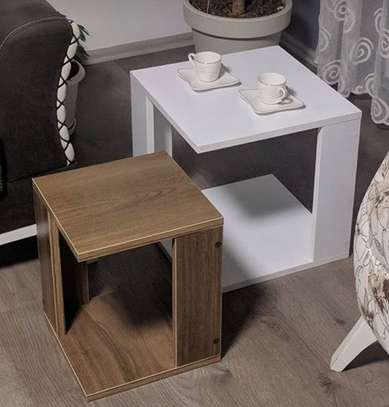 Modern Side Tables Set White & Wood Compact image 2
