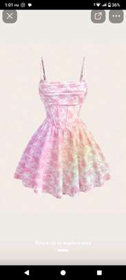 Floral Dress White Bow Straps Flared Skirt image 2