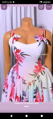 Floral Dress White Bow Straps Flared Skirt image 4