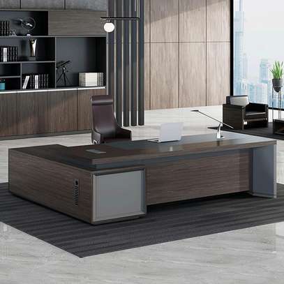 L-shaped Wooden Desk; Modern Home Office With File Drawers image 6