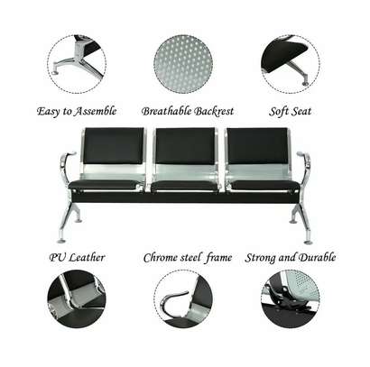 3 Person Leather Reception Office Bench image 11