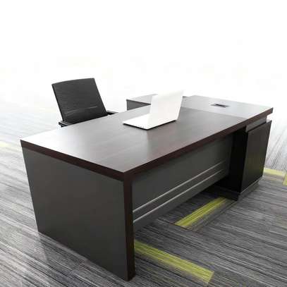 Modern Office Desk Dark Wood with Storage Cabinet image 2