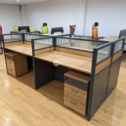 4-Person Office Cubicle Workstation Silver Wood image 5