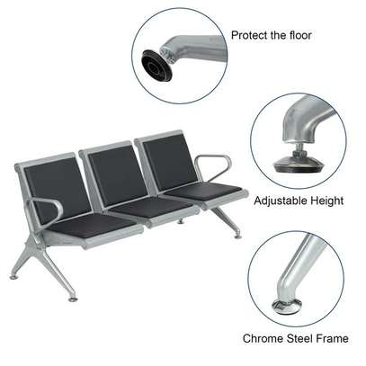 3 Seater Black Padded Reception Bench image 10