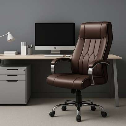 Executive Chairs : Brown Leather Ergonomic Office Chair image 4