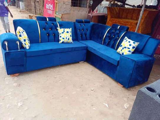 Corner Sofa Brown Plush Fabric with Cushions image 2