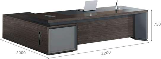 L-shaped Wooden Desk; Modern Home Office With File Drawers image 2