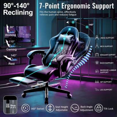 Gaming Chair; Ergonomic with Footrest, Reclining, Black image 5