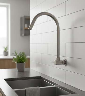 Stainless Steel Wall-Mount Kitchen Faucet High-Arc image 2