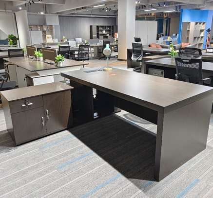 Modern Office Desk Dark Wood with Storage Cabinet image 8
