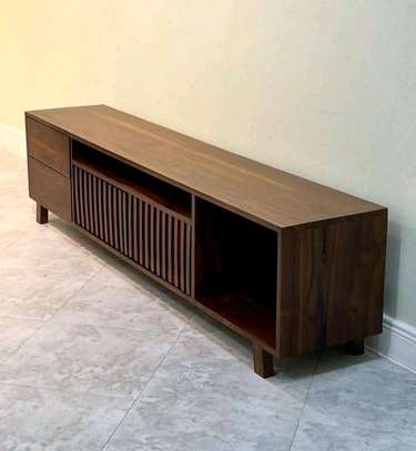 Wooden TV Stand with slated Doors and Drawers image 3