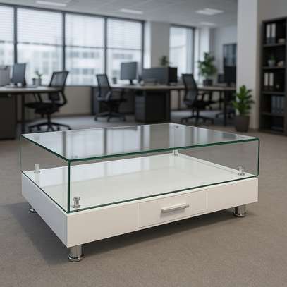 Coffee Table: White Bottom Top Glass Modern Coffee Table image 5