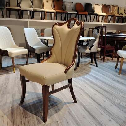 Wood Base Leather Dining Chair image 2