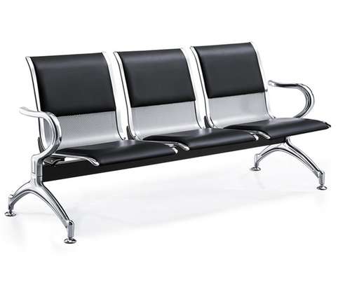Durable 3-Seat Black Metal Bench with Padded Seats image 9