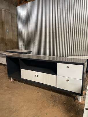 Modern Black & White TV Stand with Storage Drawers image 2