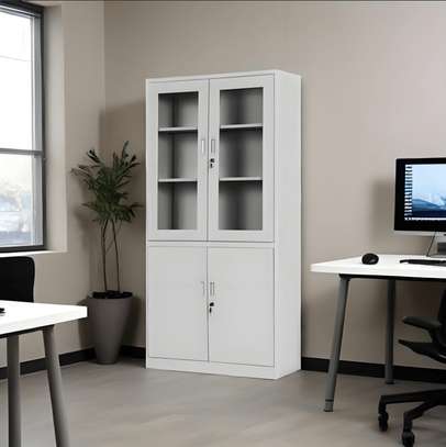 White Metal Storage Cabinet with Lockable Glass Doors image 4