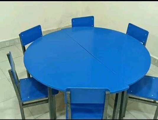 Colorful Kids Table Set Hexagonal 6 Chairs Foldable image 12