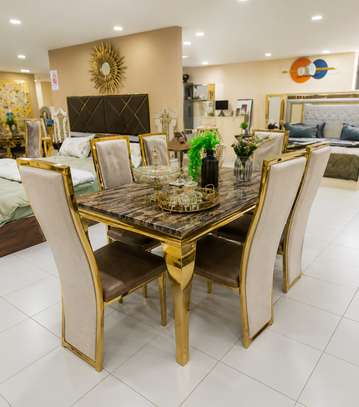 Dining Set  Gold Frame ,marble top ( imported) image 2