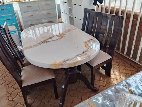 Marble Dining Table Set 6 Upholstered Chairs White Wood image 2