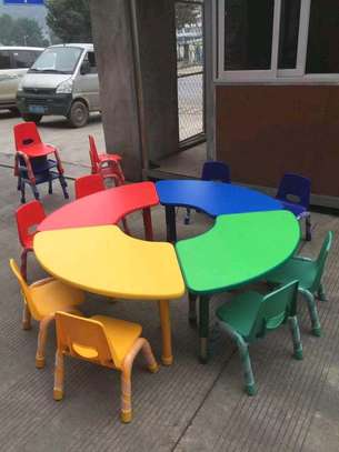 Colorful Kids Table Set Hexagonal 6 Chairs Foldable image 2