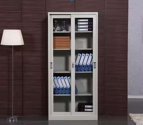 Cabinet: White Full Glass Storage Cabinet With 5 Shelves image 3