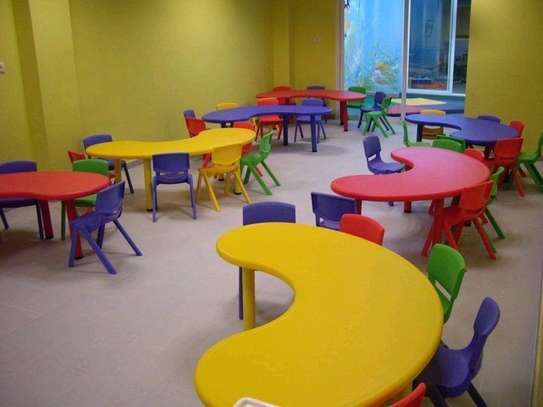 Colorful Kids Table Set Hexagonal 6 Chairs Foldable image 4