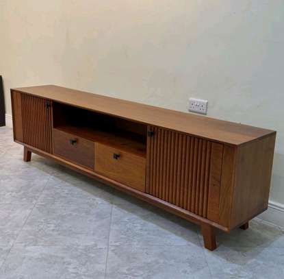 Wooden TV Stand with slated Doors and Drawers image 11