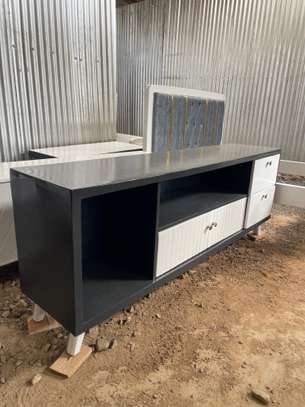 Modern Black & White TV Stand with Storage Drawers image 3