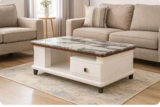 Coffee Tables : Marble-Top Rectangular Coffee Table image 3