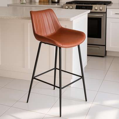 Brown Leather Non-Adjustable Counter Bar Stool image 12