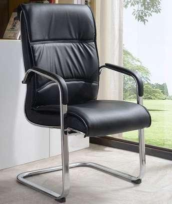 Office Chair: Black Leather Visitor's Waiting Chair image 4