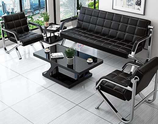 Office Sofa; Stitched Leather Office Lounge Sofa image 3