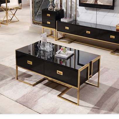 Modern Coffee & TV Table Set White Gold Frame image 4