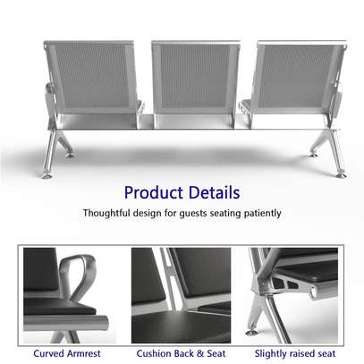 3 Seater Black Padded Reception Bench image 3