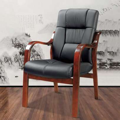 Office Seat: Mid Back Wood Finished Guest Office Chair image 3