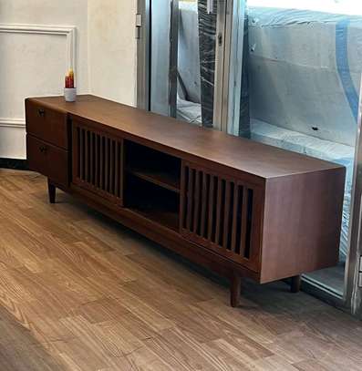 Wooden TV Stand with slated Doors and Drawers image 5