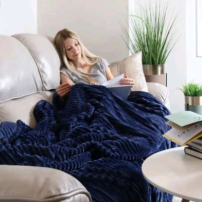 Cozy Black Plush Throw Blanket Ribbed Pattern image 4