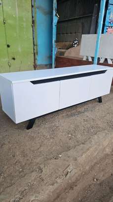 Modern White TV Stand with Storage & Metal Legs image 2